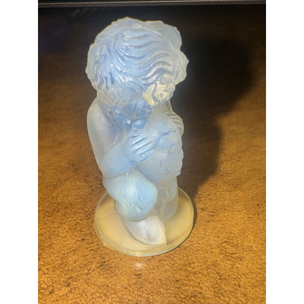 Sabino Art Glass Paris France Opalescent Crystal Child Cherub Roses Figurine - Picture 6 of 11